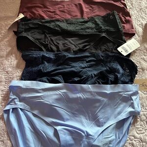 Women's Lace Trim Panty Set - Black, Navy, Blue, Purple/Maroon